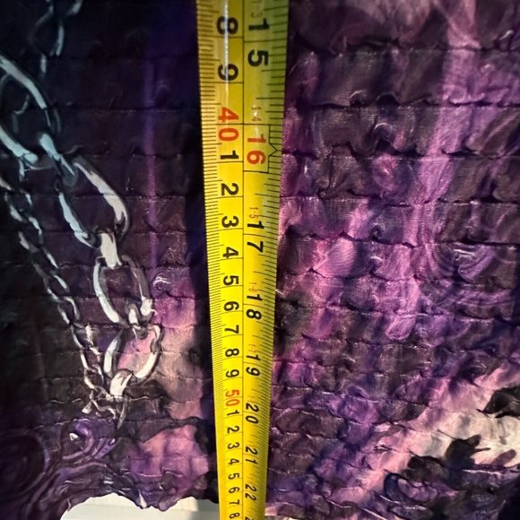 NWT NOTATIONS XL Top Shirt Blouse RUFFLED CHAIN Print PURPLE Iconic Class! - Picture 7 of 8